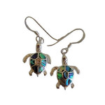SE08 Sterling Silver Turtle with Paua Shell Back Dangle Earrings