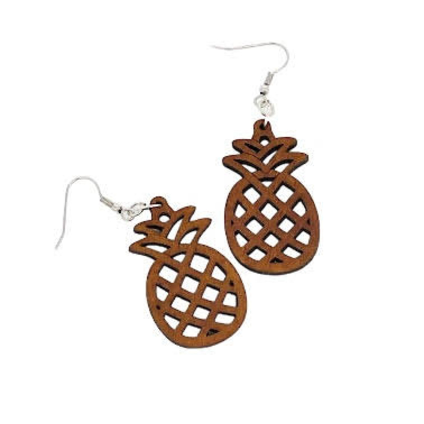 Hawaiian Style Wood Earrings Pineapple Fruit