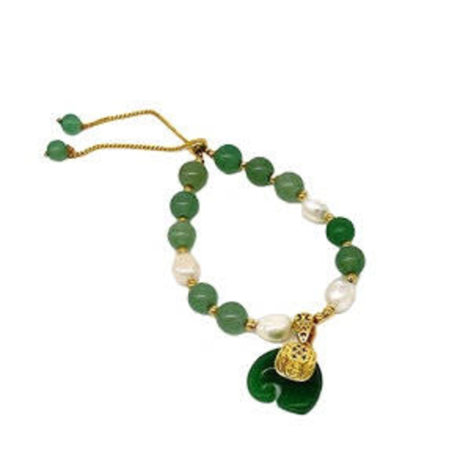 Copper, Jade & Pearl Adjustable Bracelet J5 Charm Elephant