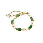 Copper, Jade & Pearl Adjustable Bracelet J1 Bamboo