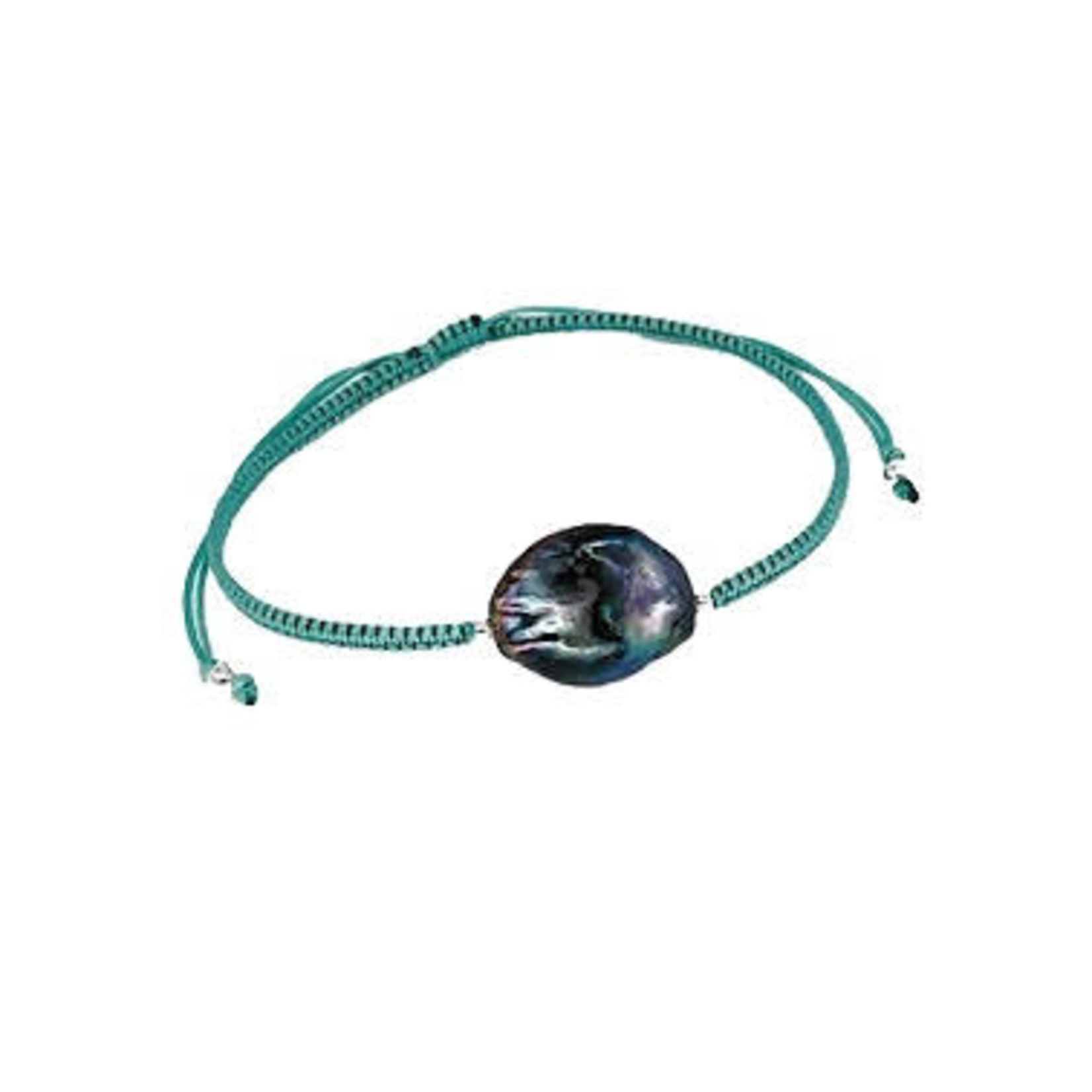 Adjustable String Bracelet with Peacock Coin Pearl Seafoam