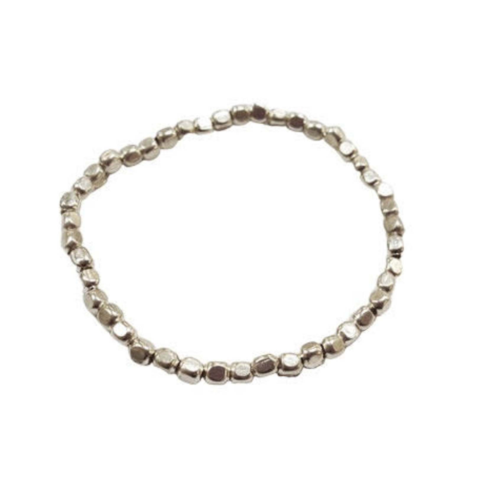 Brass Bead Stacker Stretch Bracelet Silver