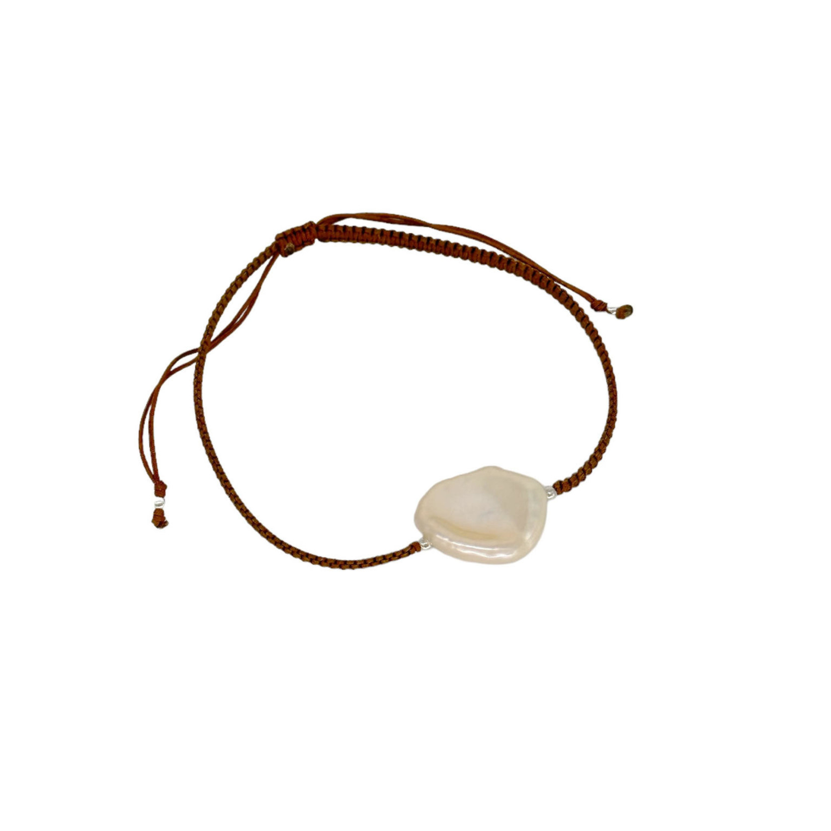 Adjustable String Bracelet with Peach Coin Pearl Coffee