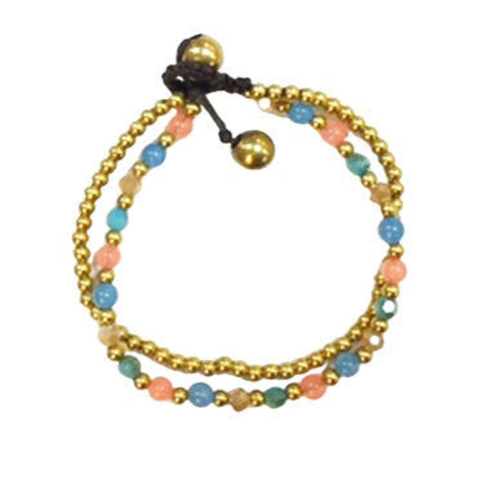Brass and Glass Bead Bracelet TOL47 Pink/Blue/Tangerine