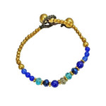 Brass and Glass Bead Bracelet TOL31 Dark Blue/Light Blue