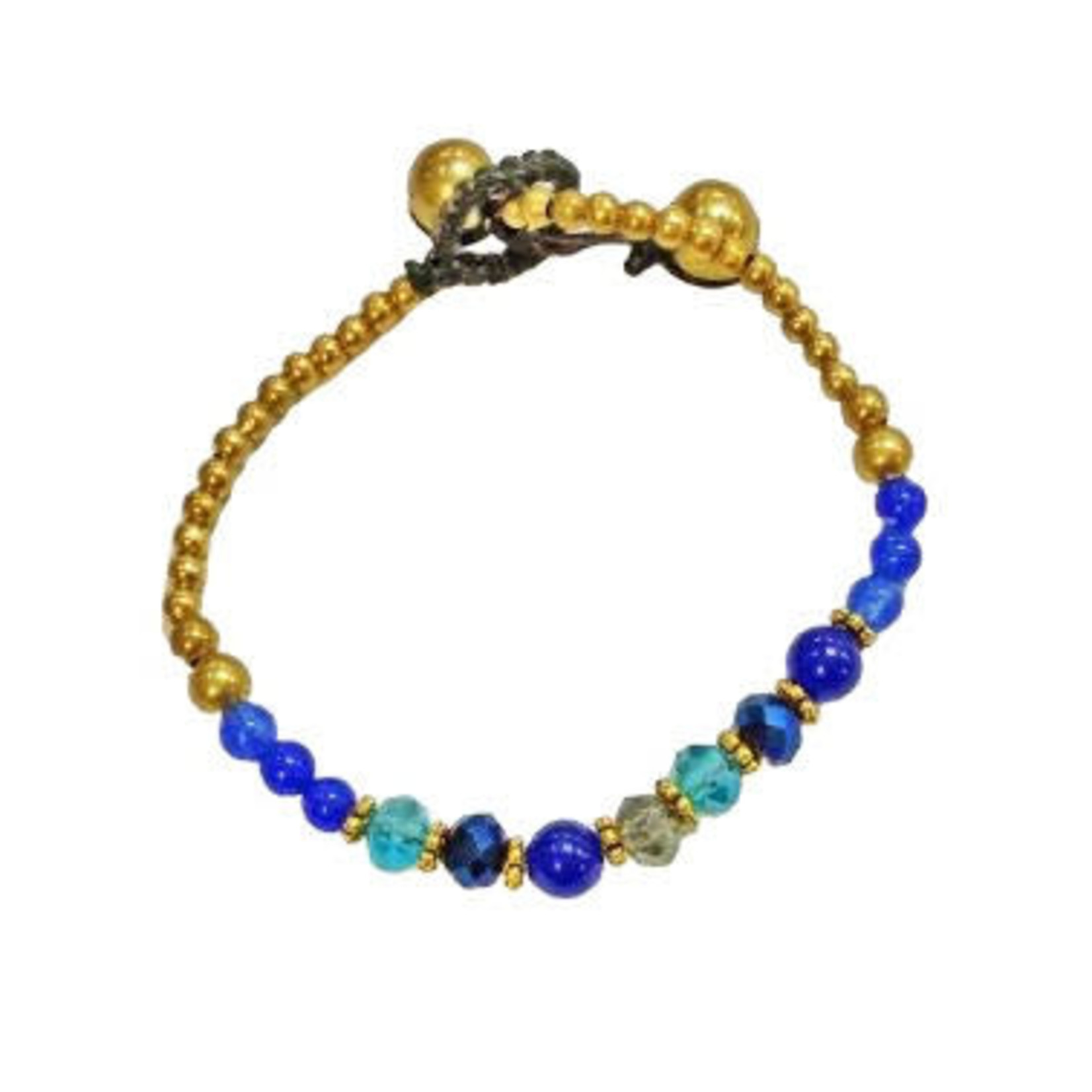 Brass and Glass Bead Bracelet TOL31 Dark Blue/Light Blue