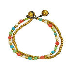 Brass and Glass Bead Bracelet TOL26 Pink/Green/White