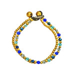 Brass and Glass Bead Bracelet TOL24 Dark Blue/Light Blue/Clear