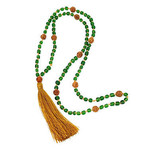 Traditional Mala with 108 Glass Beads and Rudraksha Seeds Dark Green