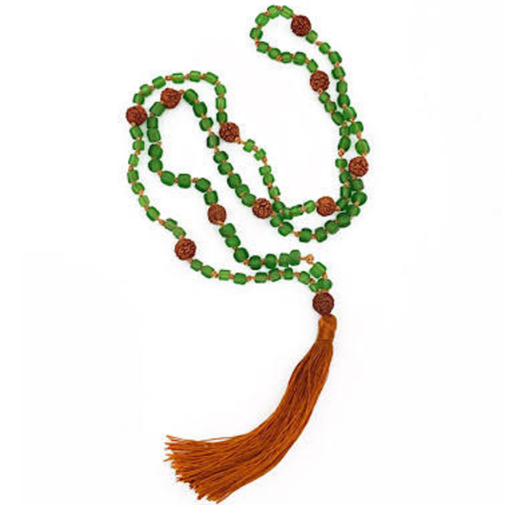 Traditional Mala with 108 Glass Beads and Rudraksha Seeds Green