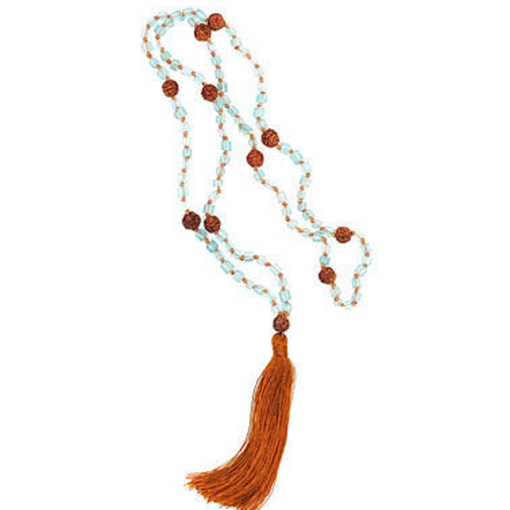 Traditional Mala with 108 Glass Beads and Rudraksha Seeds Light Blue