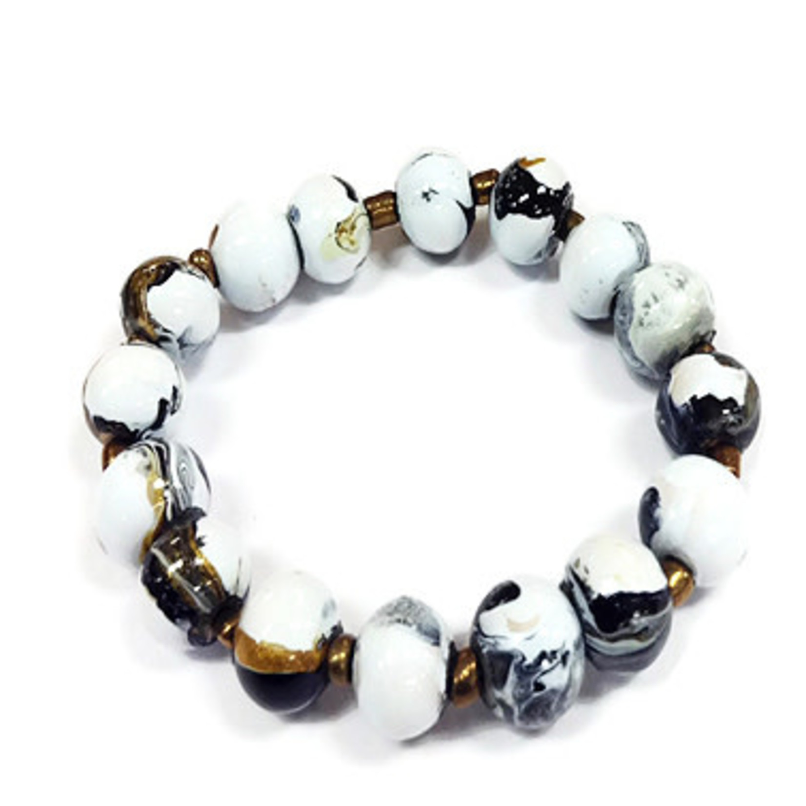 Hand Painted Wood Bubble Bracelet White