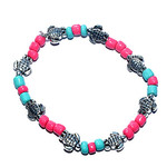 Pack of 5 Beaded Stretch Bracelets with Silver Turtle Beads for Kids Pink