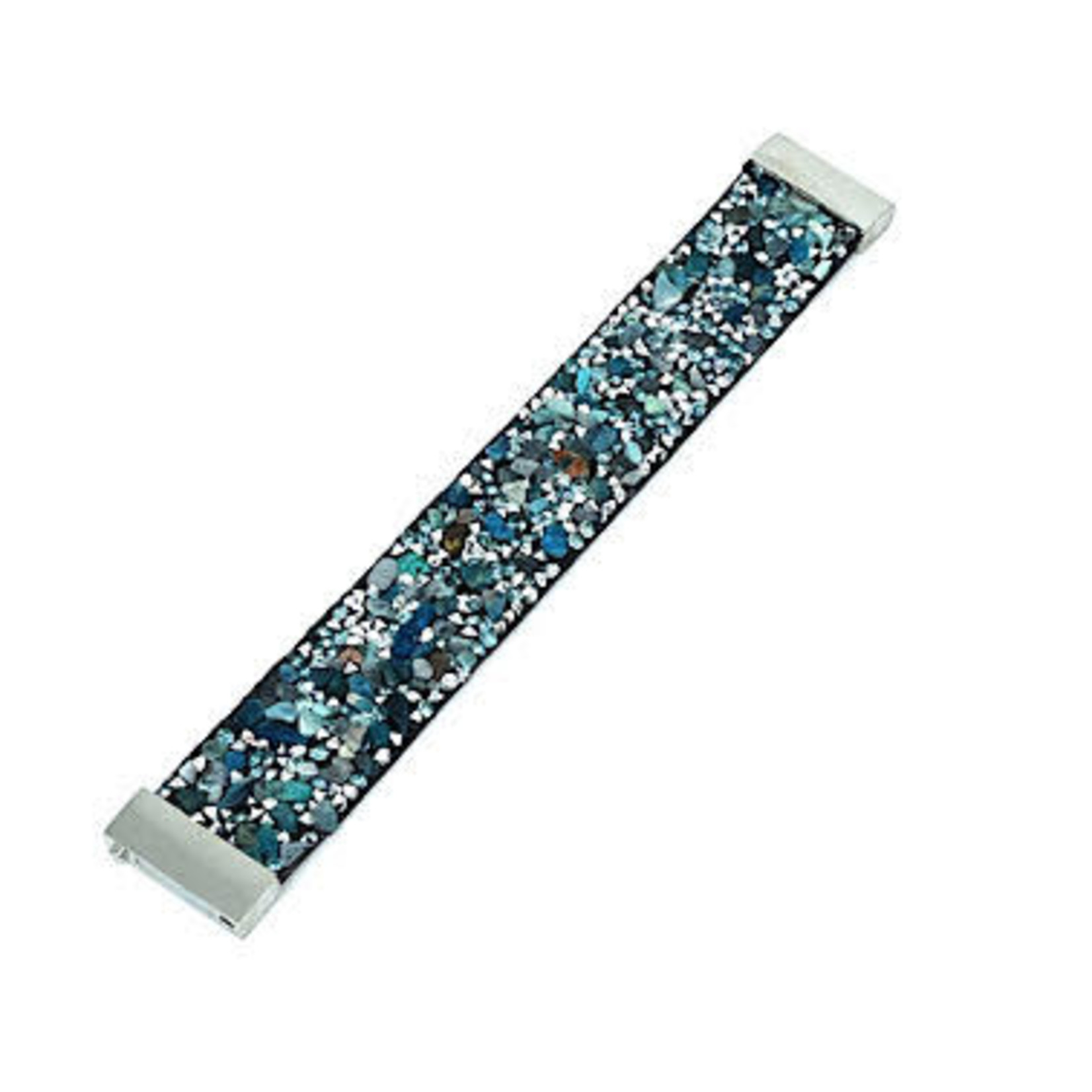 Wide Bling Magnetic Clasp Bracelets #1 Silver Blue