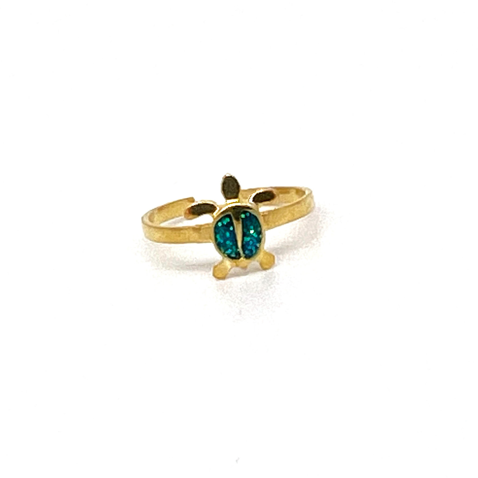 Sterling Silver Adjustable Toe Ring Turtle with Blue Back Gold Tone
