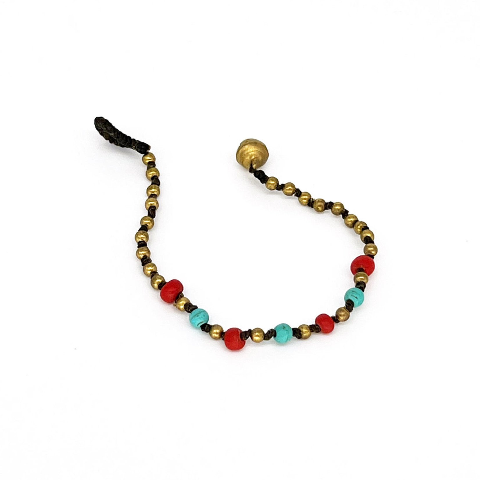 Keiki Brass Bead Bracelet Red/Turquoise