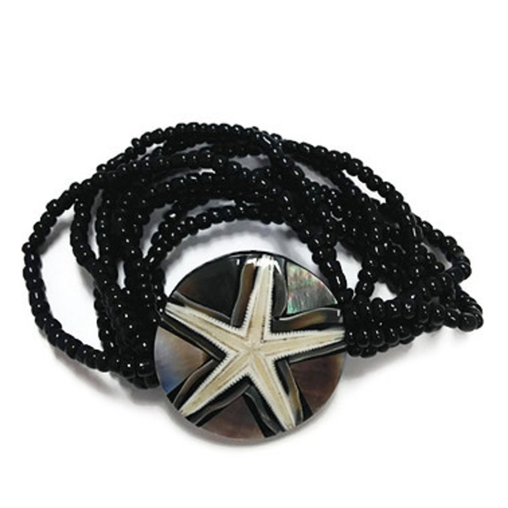 Shell Bracelet B157 Black Starfish on Gold Shell