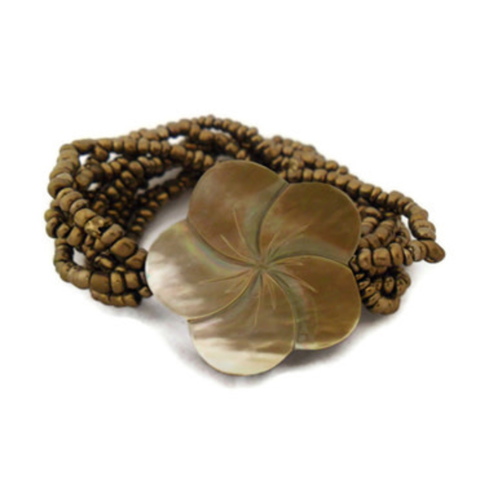 BB14 Island Shell Bracelet Gold Shell  Carved Plumeria