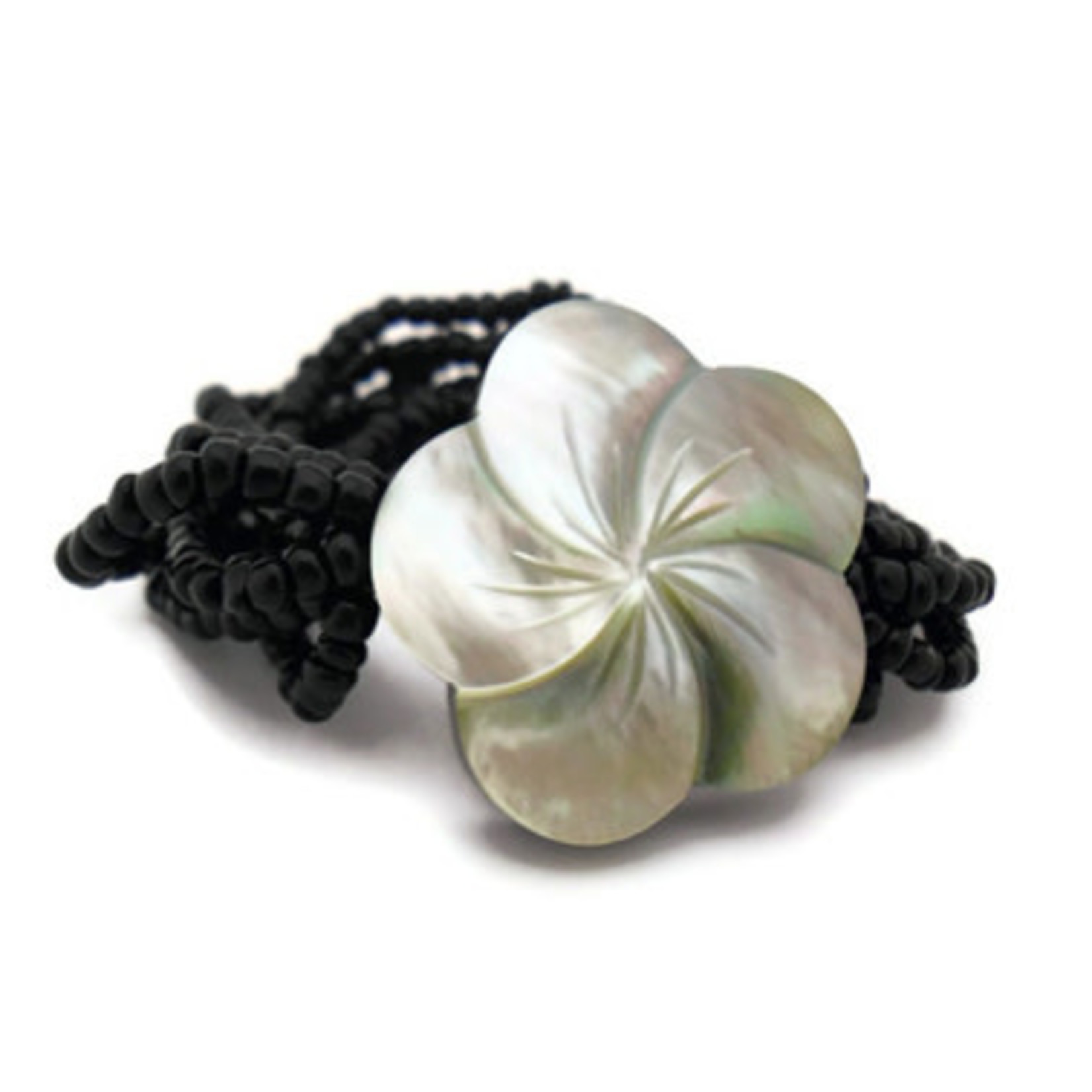 BB1B Island Shell Bracelet Grey Shell Carved Plumeria