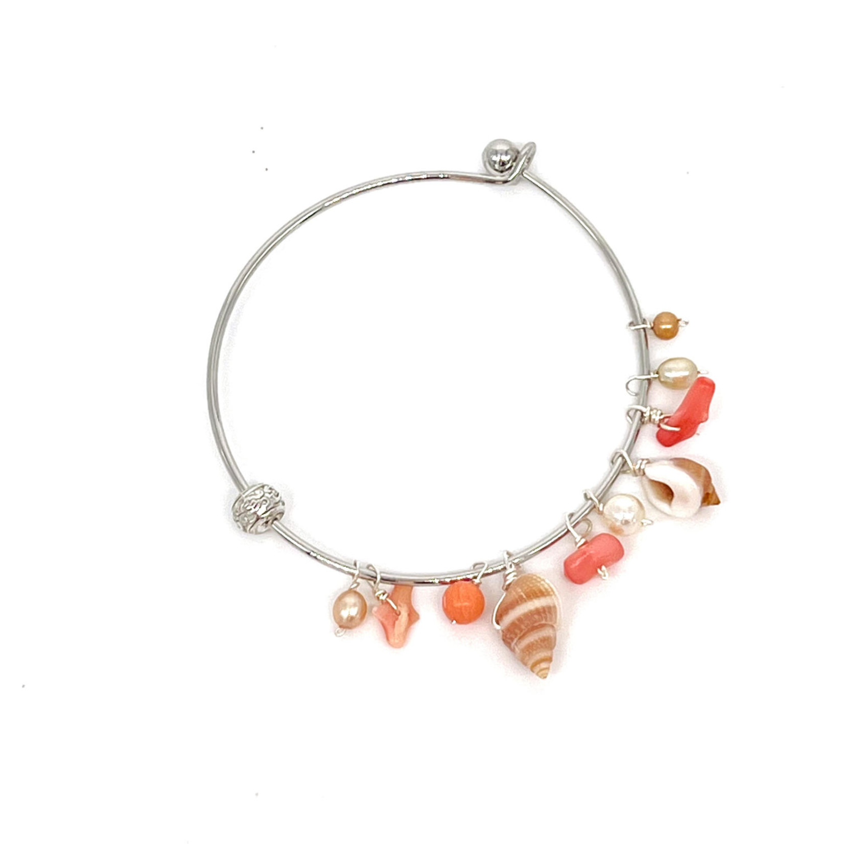 Beachcomber Bangle Bracelet Coral with Shell Small