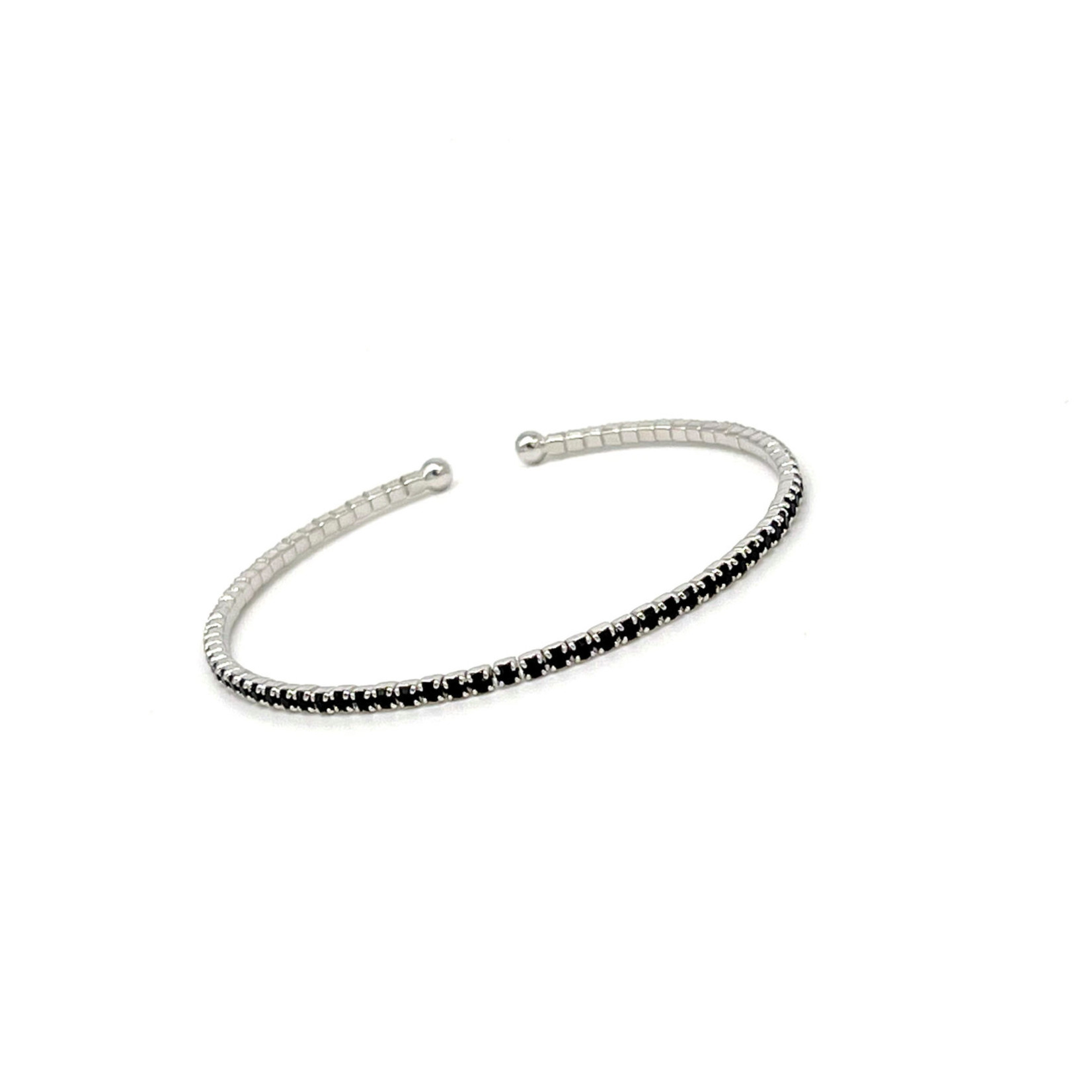 Simple Sparkle Cuff Colored Stone Bracelet Silver Black Stone