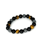 Gemstone Stretch Bracelet Tiger Eye, Hematite & Black Agate 10mm