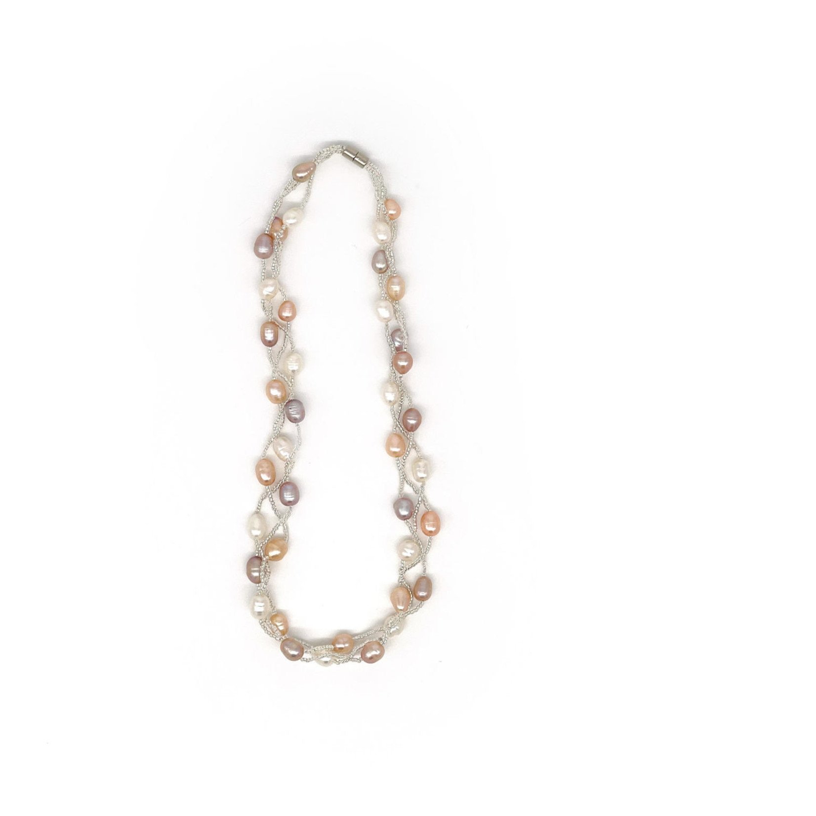 Braided Pearl Magnetic Clasp Necklace Multi