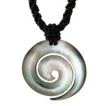 Shell Necklace Carved Everlasting Design with Black Beads - NB3