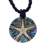 Shell Necklace Starfish Paua Starfish with Black Beads - N155