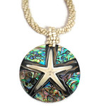 N156 Island Shell Necklace Starfish Paua Starfish with Tan Beads
