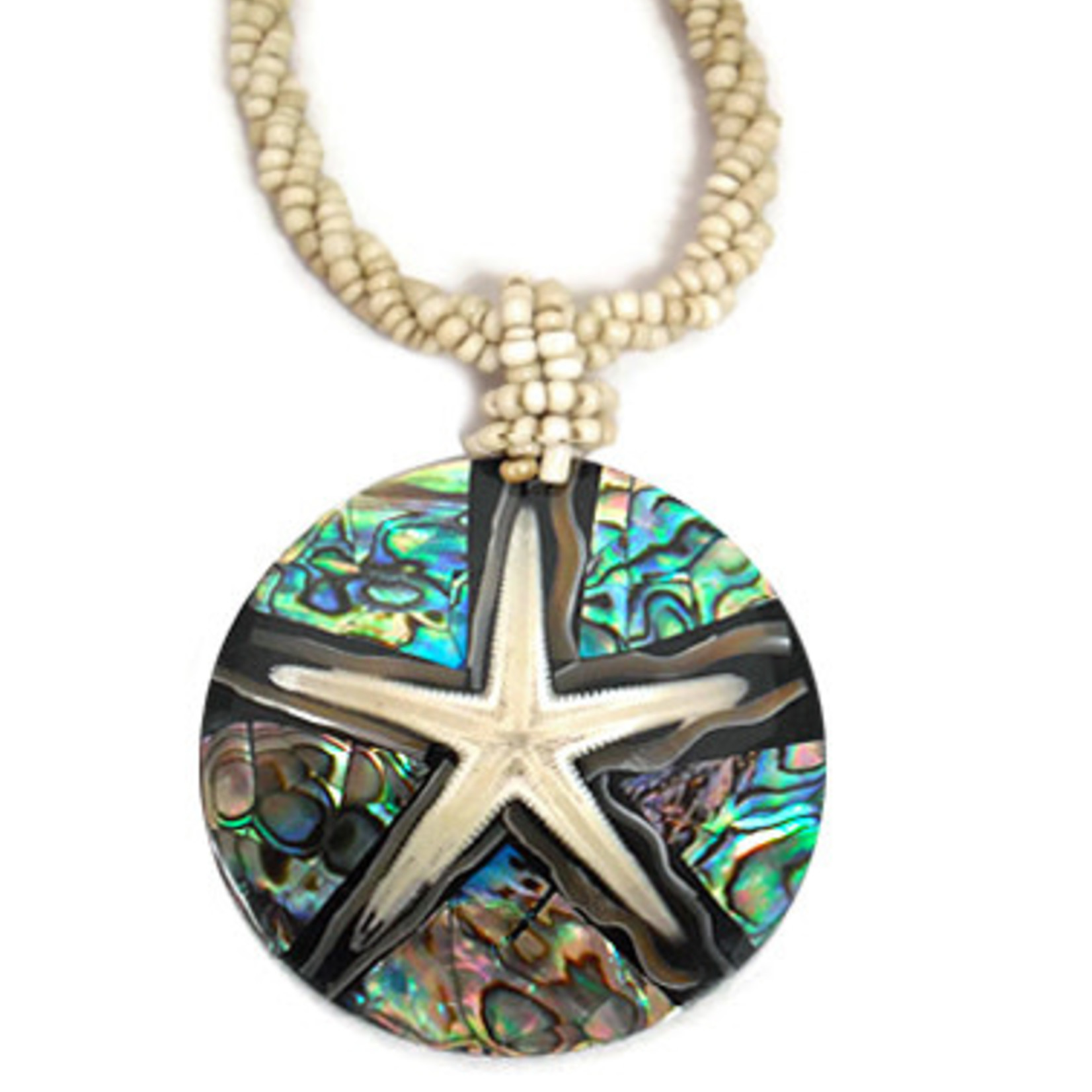 N156 Island Shell Necklace Starfish Paua Starfish with Tan Beads