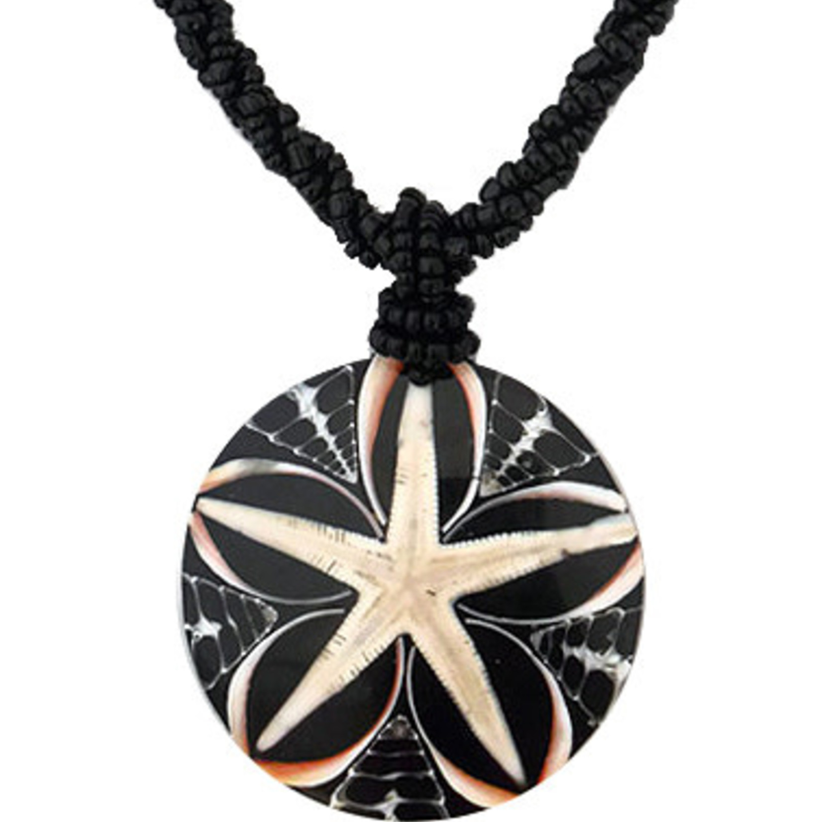 N97 Island Shell Necklace Starfish Starfish on Black Background with Black Beads