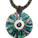 Shell Necklace Paua Spiral Mosaic with Multi Color Beads - N98