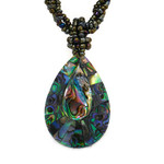 Shell Necklace Paua Teardrop with Multi Color Beads - N99