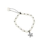 Copper & Freshwater Pearl Adj Bracelet Silver Flower w/ White Pearl