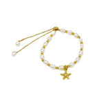 Copper & Freshwater Pearl Adj Bracelet Gold Starfish w/White Pearl