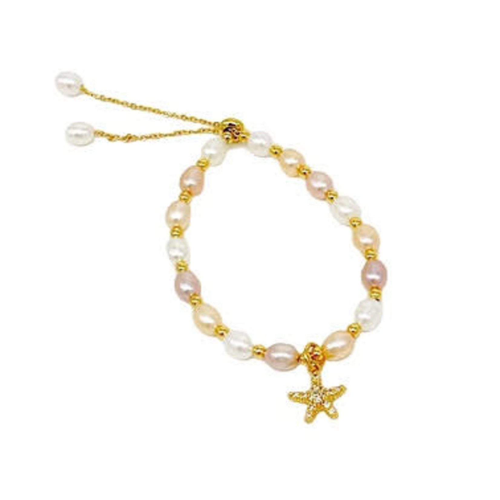 Copper & Freshwater Pearl Adjustable Bracelet Gold Starfish with Mixed Pearl