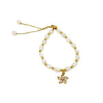 Copper & Freshwater Pearl Adjustable Bracelet Gold Flower with White Pearl