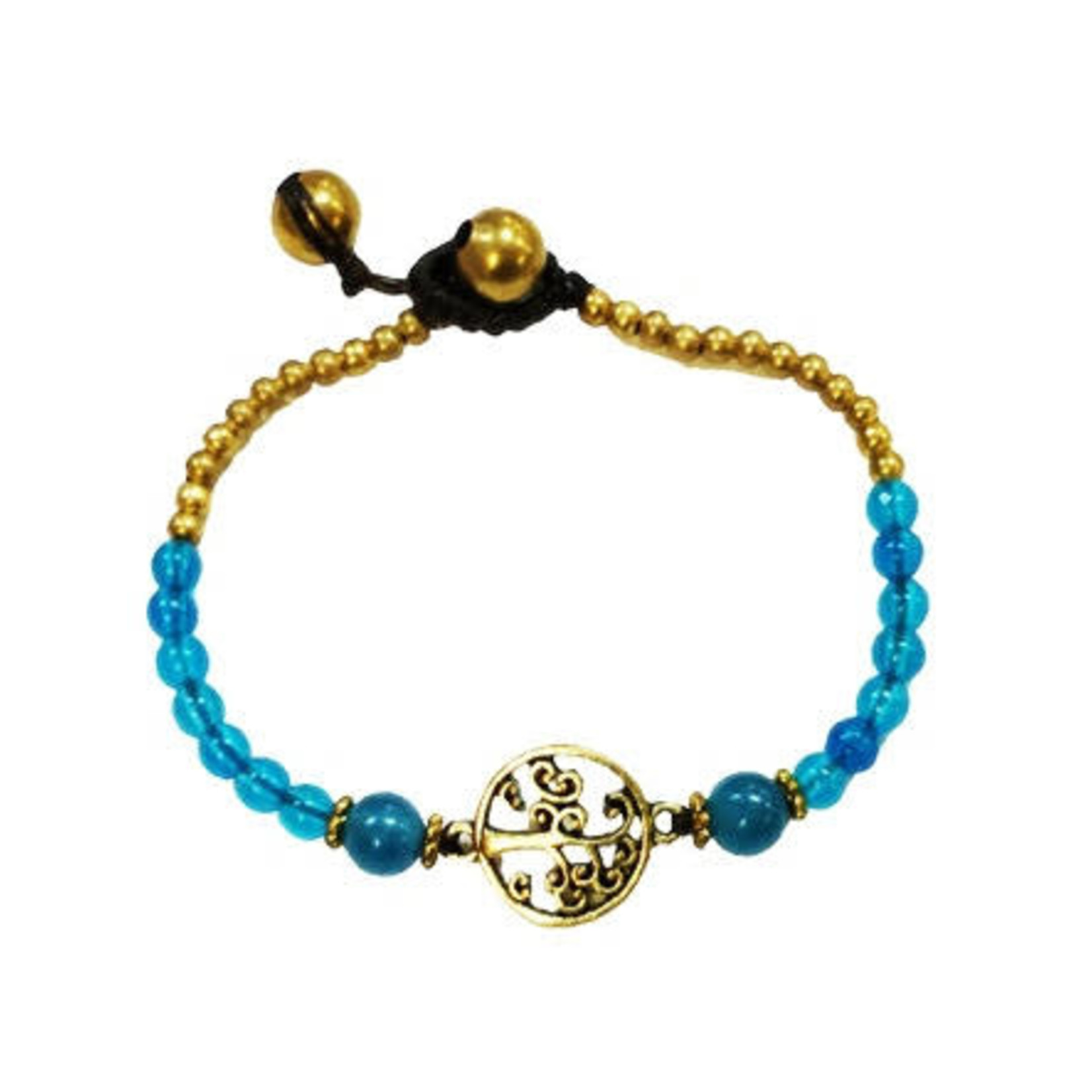 Tree of Life Brass and Glass Bead Bracelet TOL9 Ocean Blue