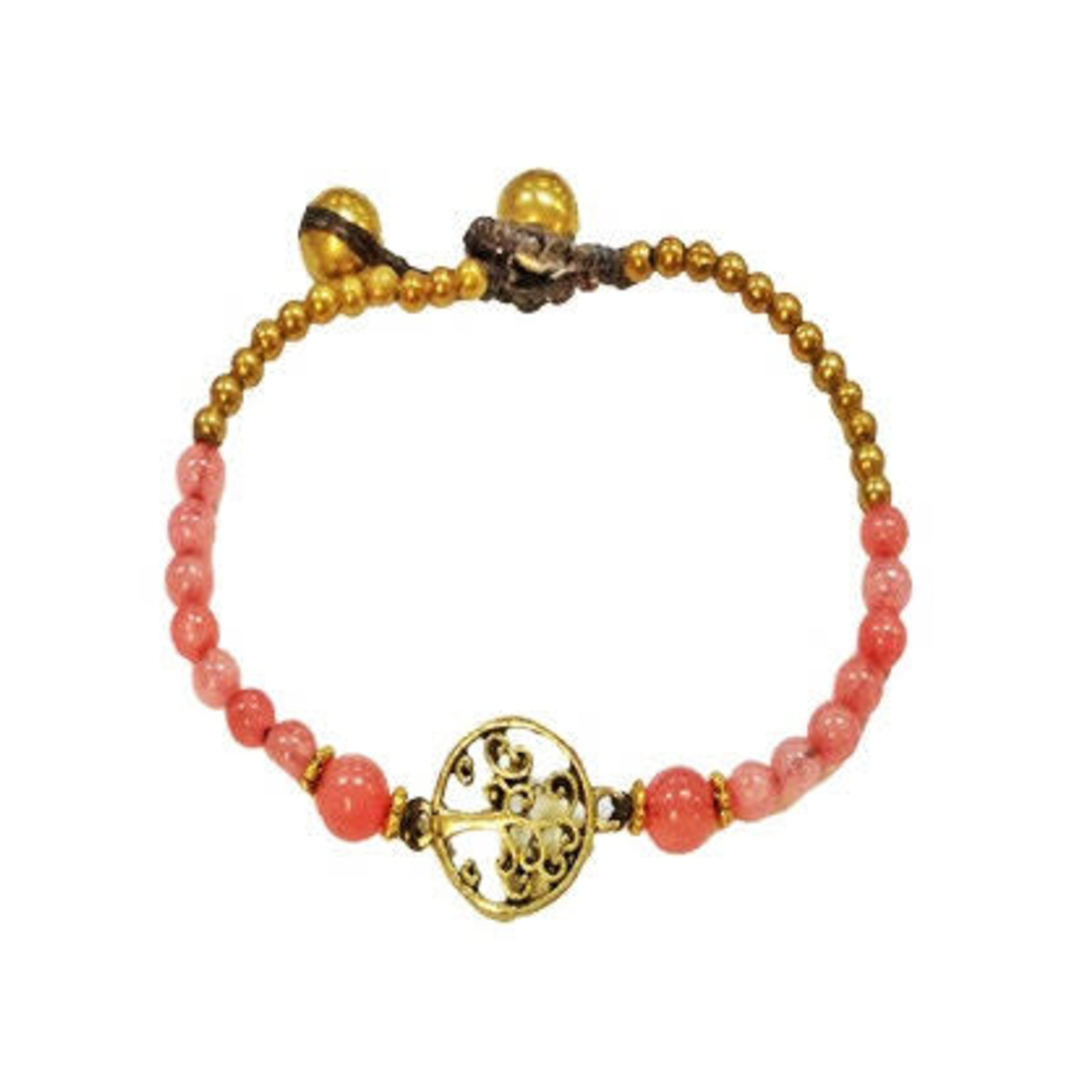 Tree of Life Brass and Glass Bead Bracelet TOL7 Pink