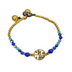 Tree of Life Brass and Glass Bead Bracelet TOL3 Dark Blue/Light Blue/Clear