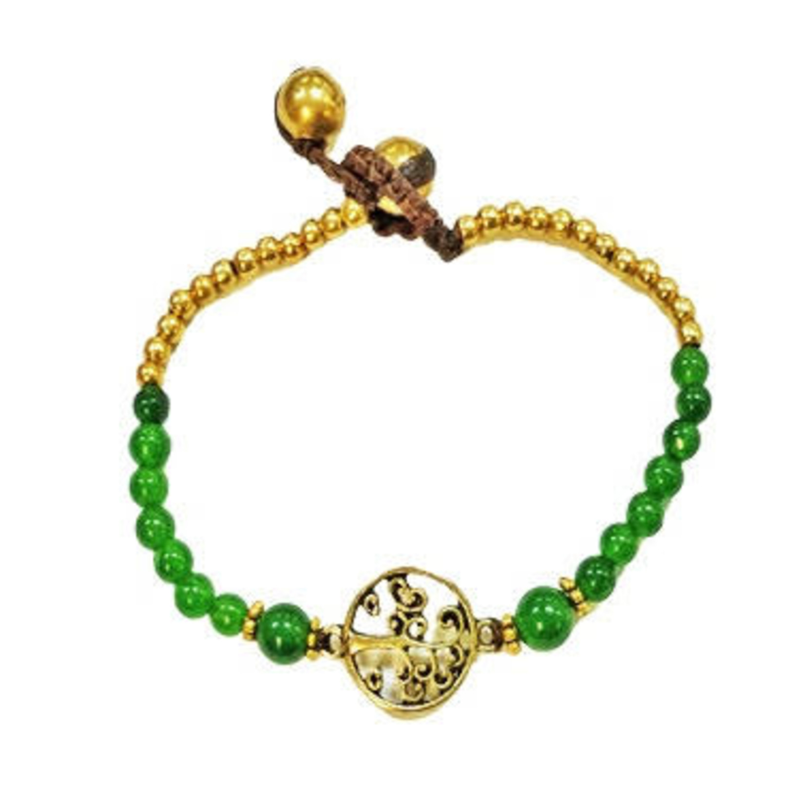 Tree of Life Brass and Glass Bead Bracelet TOL12 Green