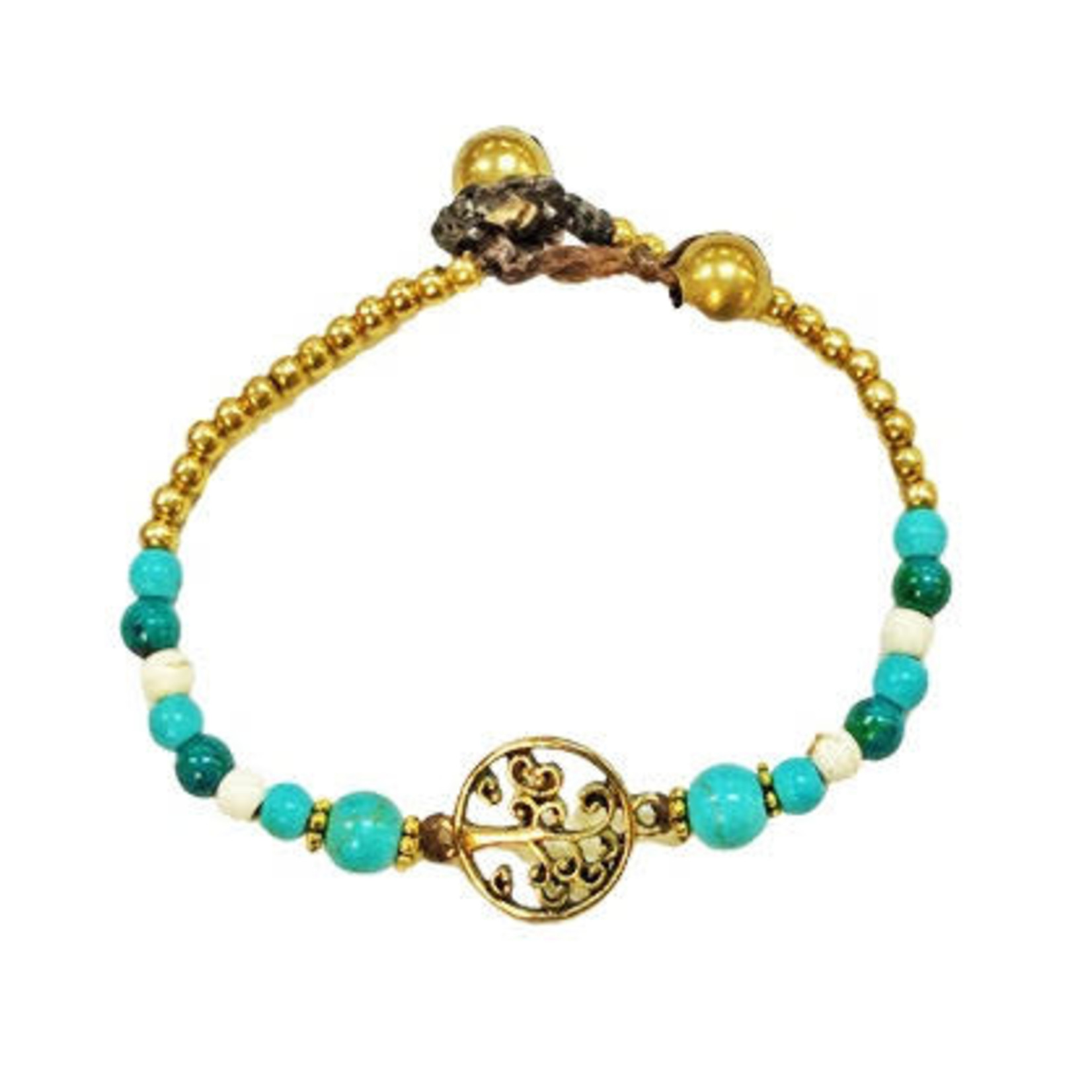 Tree of Life Brass and Glass Bead Bracelet TOL1 Blue/Green/White