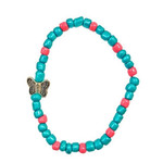 Pack of 5 Kid Size Beaded Stretch Bracelets Turquoise/Butterfly