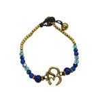 OM Brass and Glass Bead Bracelet TOL36 Dark Blue/Light Blue/Clear