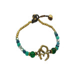 OM Brass and Glass Bead Bracelet TOL33 Blue/Green/Clear