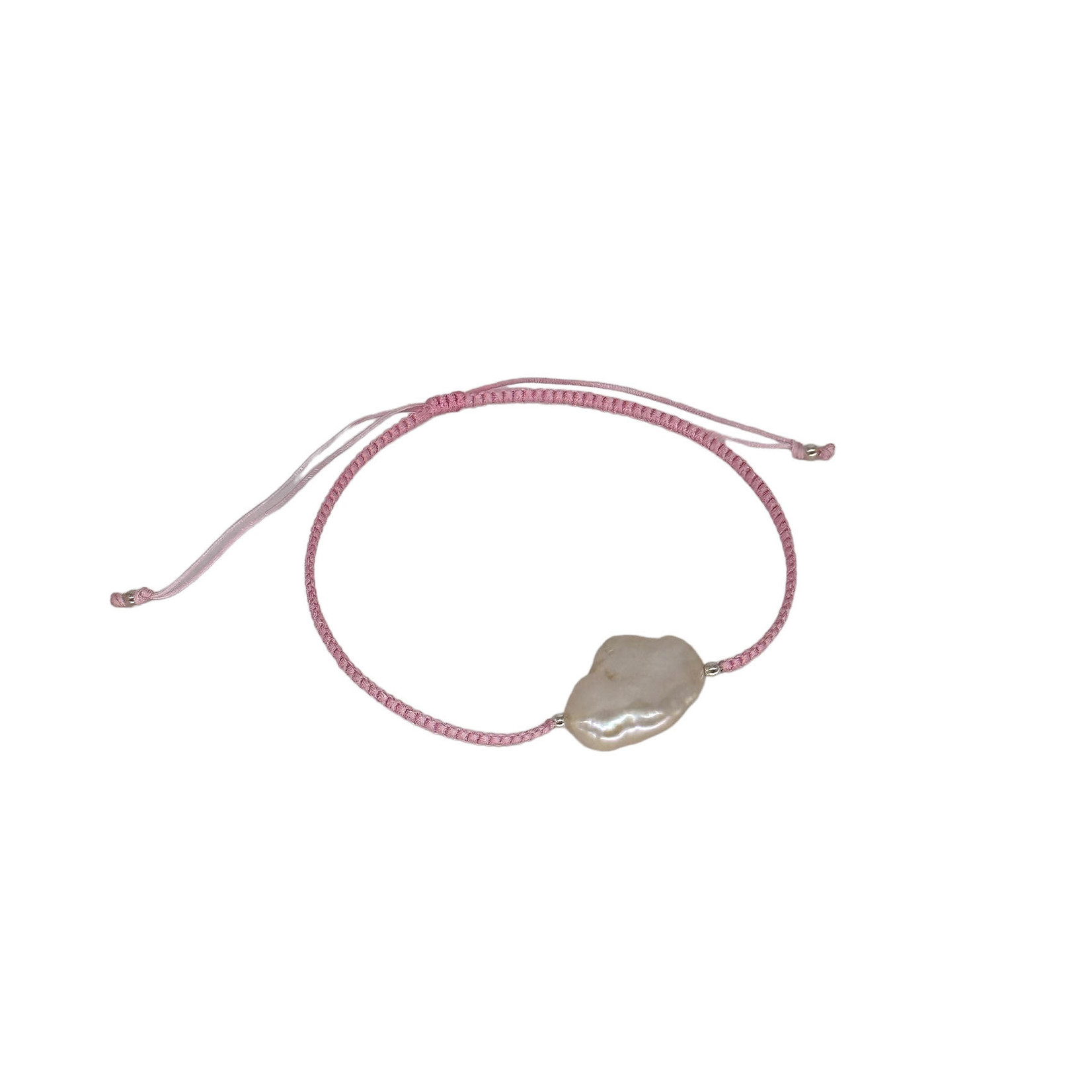 Adjustable String Bracelet with White Coin Pearl Pink