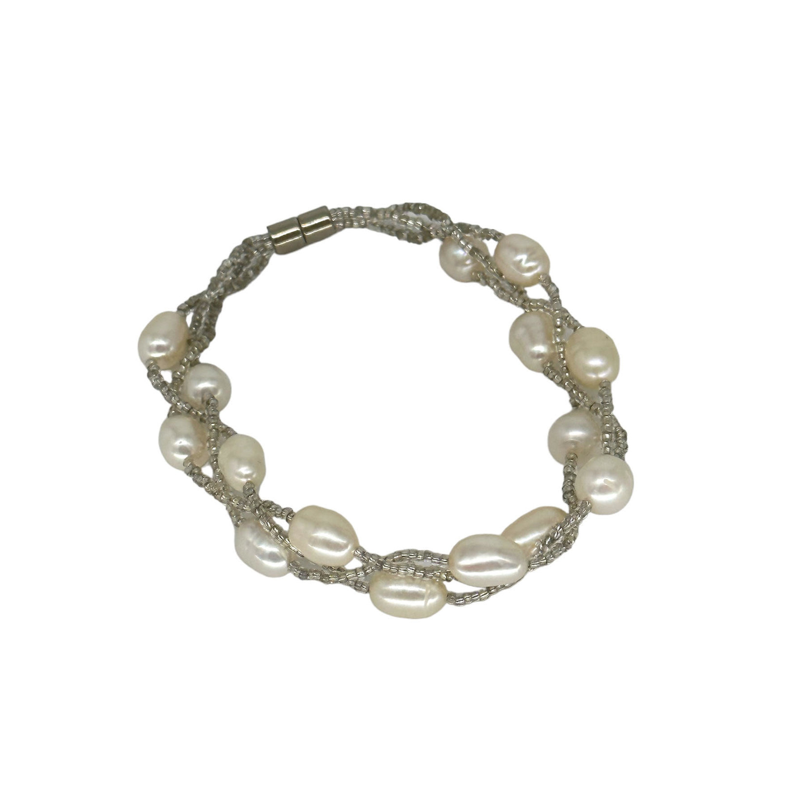 Braided Pearl Magnetic Clasp Bracelet White