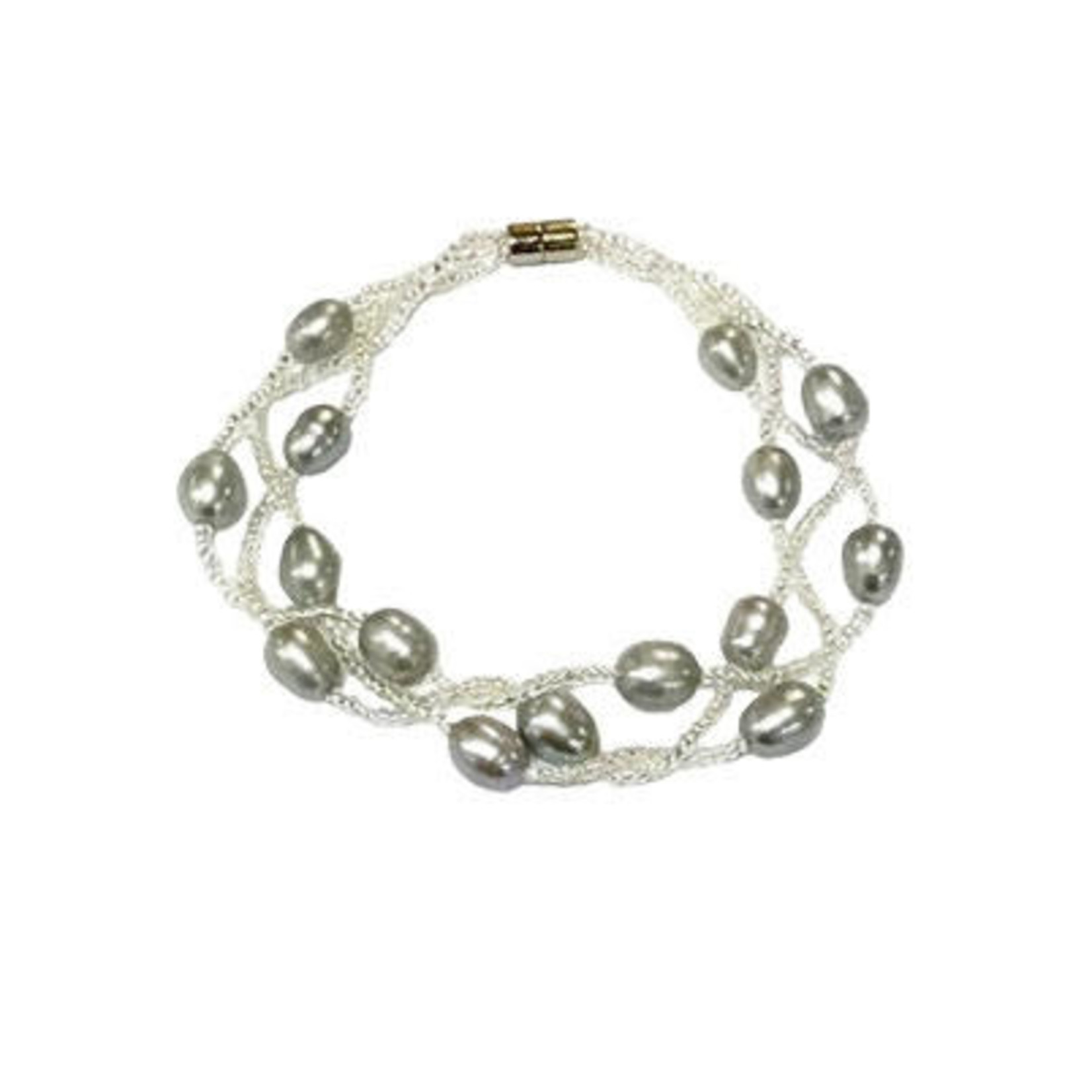 Braided Pearl Magnetic Clasp Bracelet Silver
