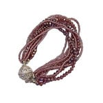 Glass and Faceted Bead Bracelet with Magnetic Ball Clasp Plum